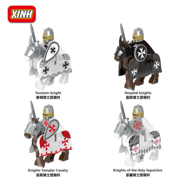 X0317  Medieval Military Teutonic Thospital Knights Templar  Charger Action Minifigs Building Blocks Education  Kid Toys