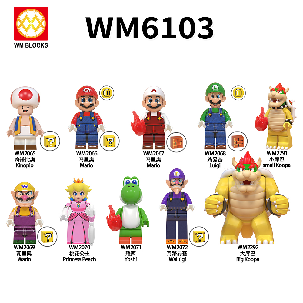 WM6103 Super Mario Kinopio Luigi Koopa Wario Princess Peach Yoshi Waluigi mini figures juguetes mini toys building blocks sets Toys for kids