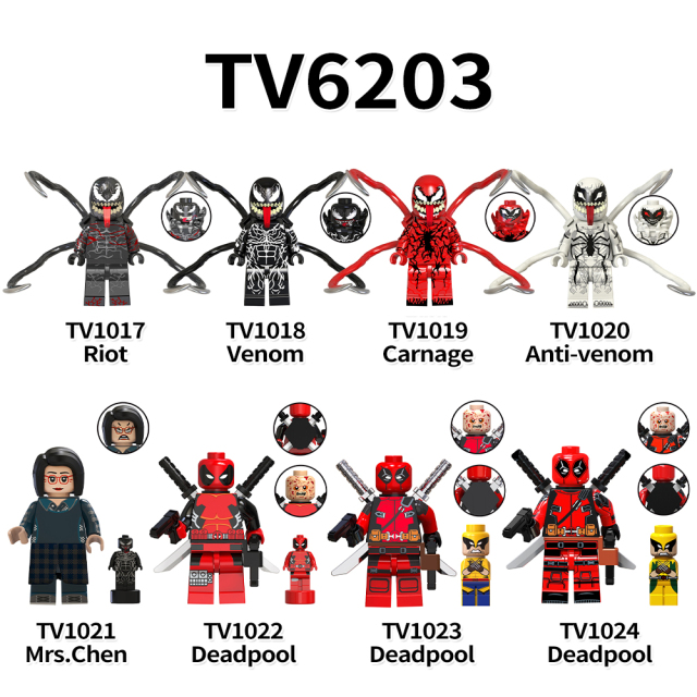 TV6203 Marvel Comics Super Heroes Riot Venom Carnage Anti-Venom Deadpool Mini Bricks Building Block Figure Toys For Kids