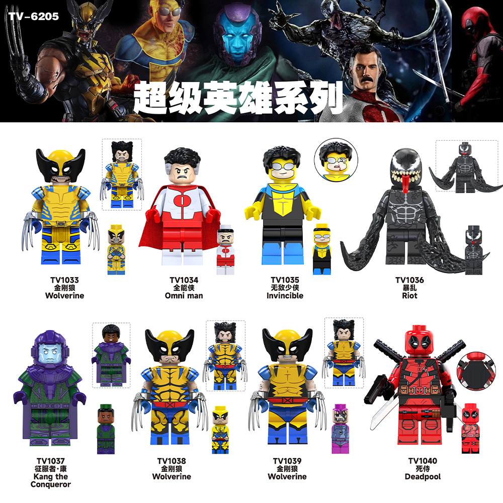 TV6205  Marvel Comics Super Heroes Wolverine Omni Man Deadpool  Mini Bricks Building Block Figure Toys For Kids