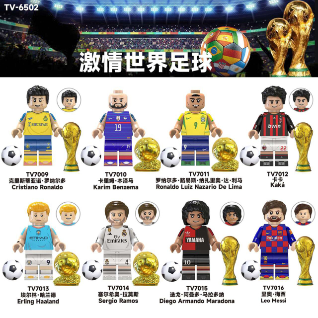 TV6502 Messi Ronaldo Benzema Kaká Soccer Football Player World Mini Building Block Action Figure Educational Toy For Kids