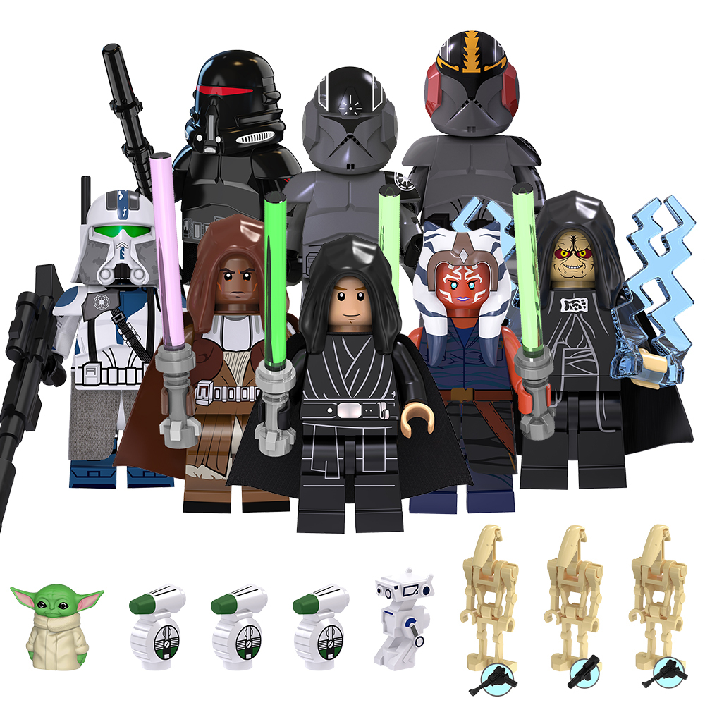 TV6105  Star Wars Movie Ahsoka Mace Windu Luke Skywalker with Baby Yoda Palpatine Commander Blackout Plastic Building Blocks Kids Toys