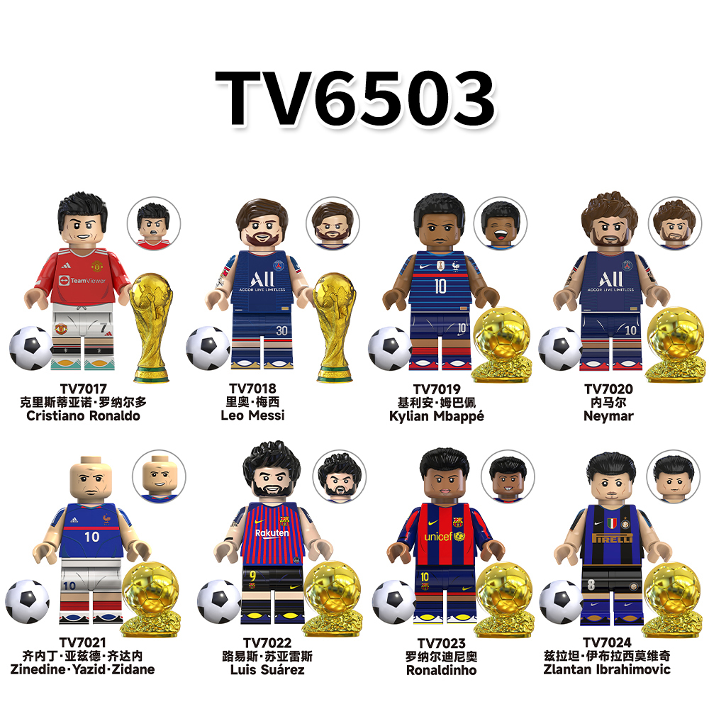 TV6503 Messi Ronaldo Mbappé Neymar Soccer Football Player World Mini Building Block Action Figure Educational Toy For Kids