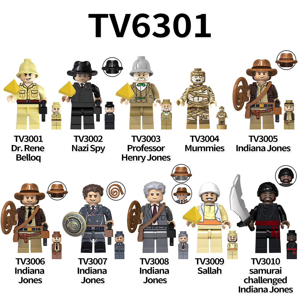 TV6301 Raiders of the Lost Ark Movie Assemble Indiana Jones  Dr. Rene Belloq Educational Building Blocks for Kids Gift Toys