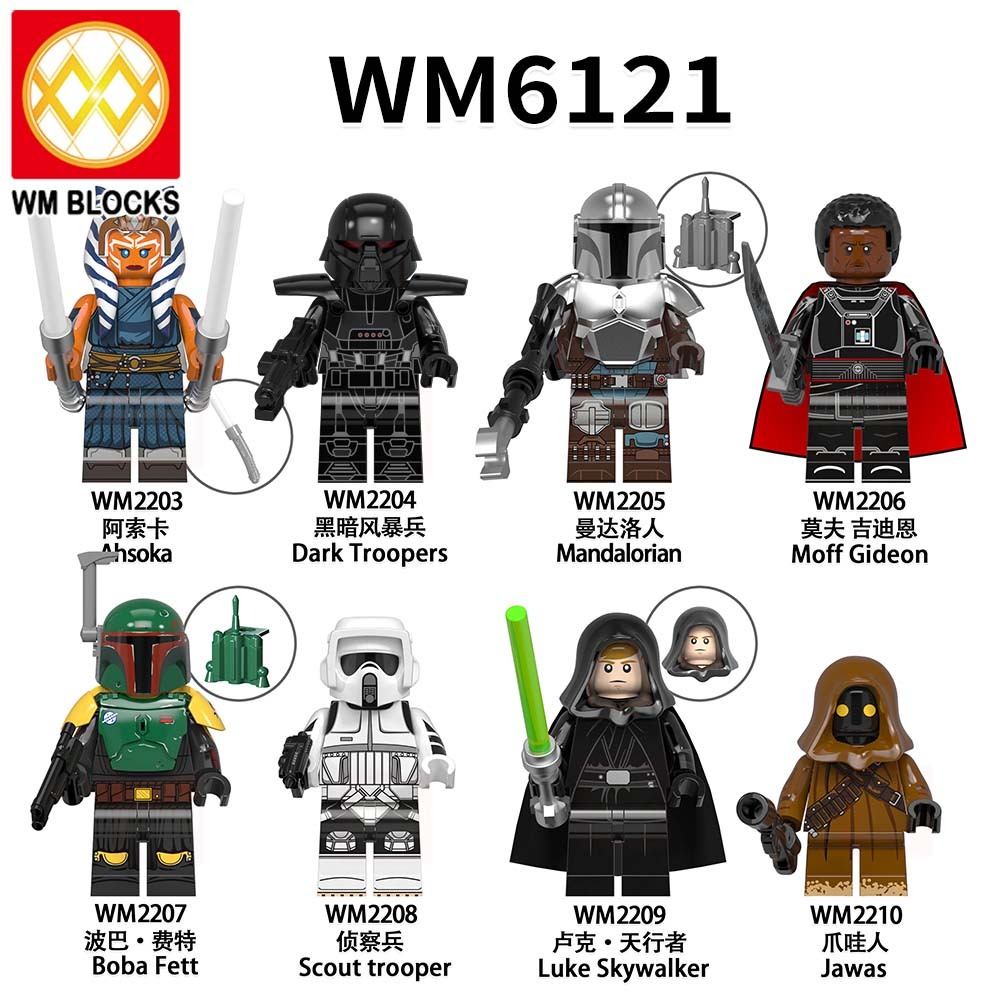 WM6121 Star wars Ahsoka Dark troopers Mandalorian Moff Gideon Boba fett Luke skywalker Jawas mini figures juguetes mini toys building blocks sets Toys for kids