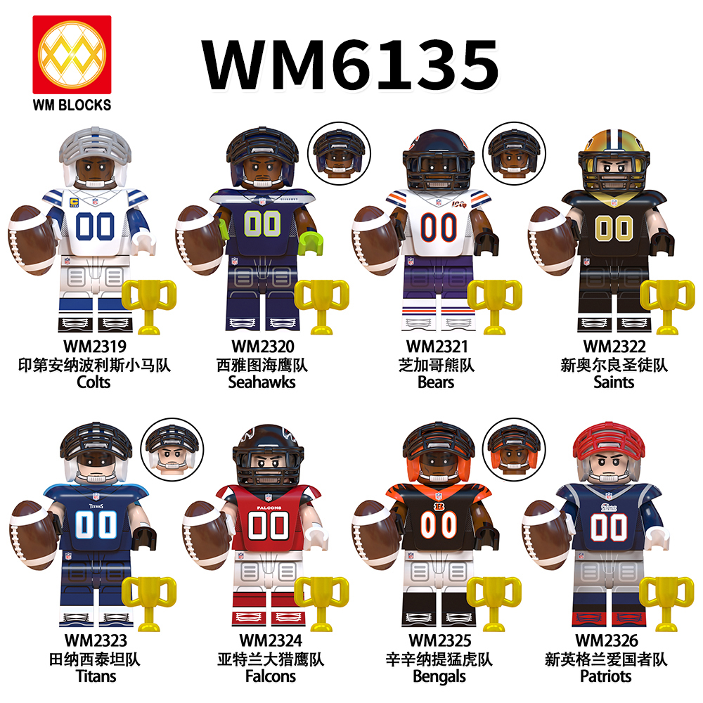 WM6135 NFL National Football League soccer player Colts Seahawks Bears Saints Titans Falcons Bengals Patriots mini figures juguetes mini toys building blocks sets Toys for kids