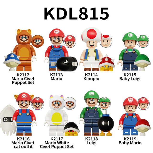 KDL815 Game Series Mario Civet Puppet Set Kinopo Baby Luigi Cat Outfit Baby Mario Character Minifigs Educational Building Block for Kids Toys