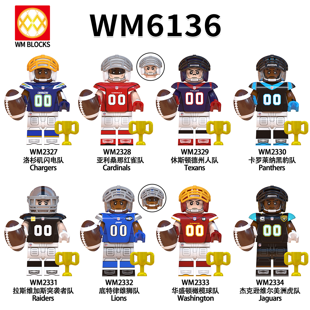 WM6136 NFL National Football League soccer player Chargers Cardinals Texans Panthers Raiders Lions Washington Jaguars mini figures juguetes mini toys building blocks sets Toys for kids