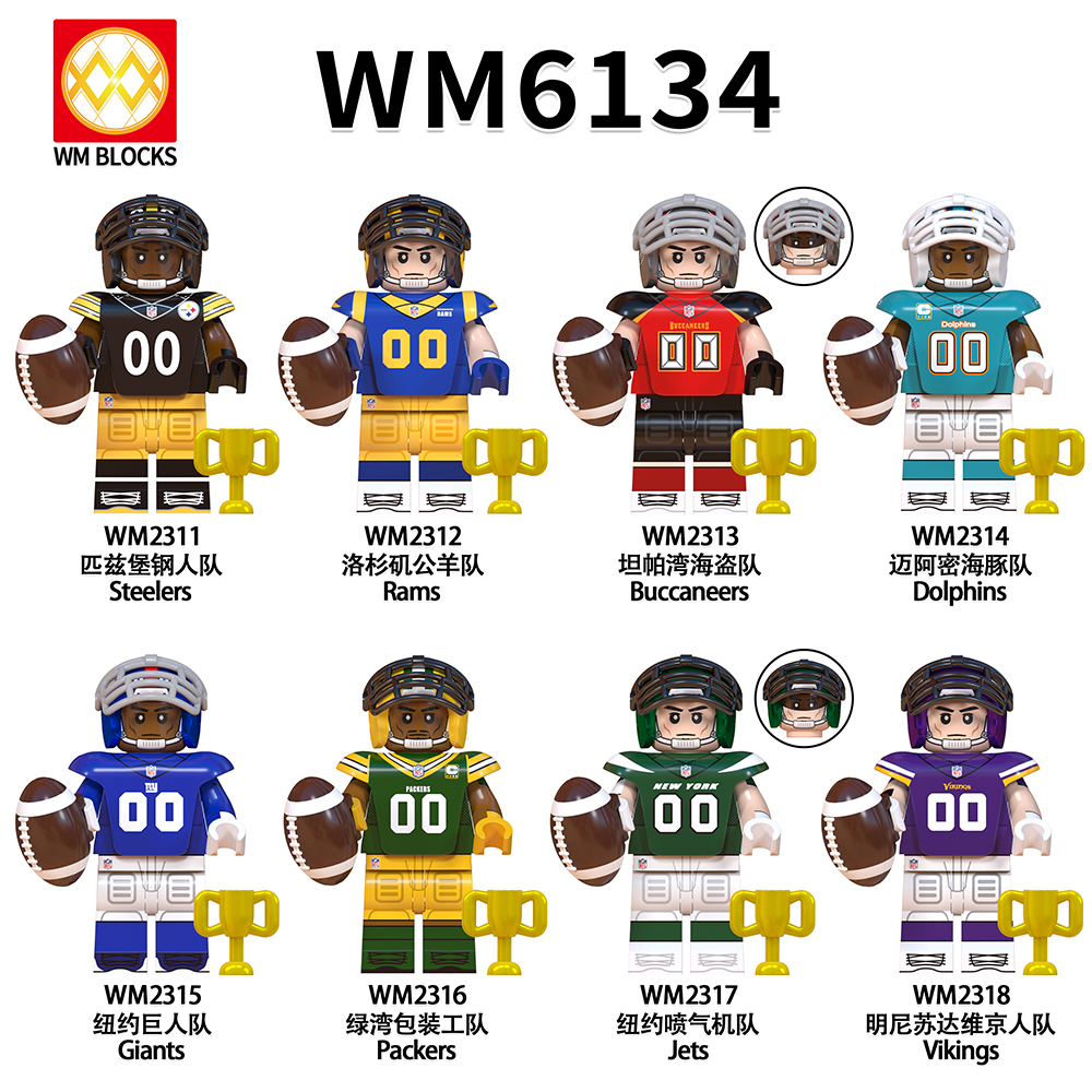 WM6134 NFL National Football League soccer player Steelers Rams Buccaneers Dolphins Giants Packers Jets Vikings  mini figures juguetes mini toys building blocks sets Toys for kids