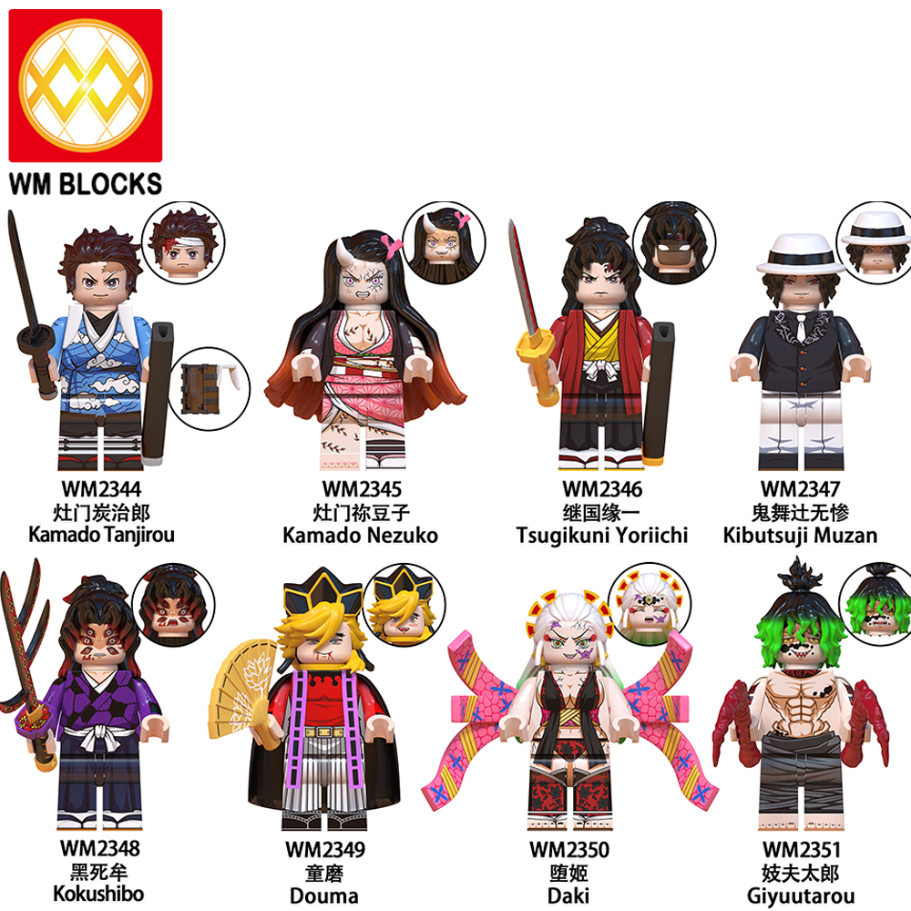 WM6138 Anime Demon Slayer kamado tanjirou Nezuko Hantengu Douma Daki Uzui tengen kanroji mitsuri mini figures juguetes mini toys building blocks sets Toys for kids