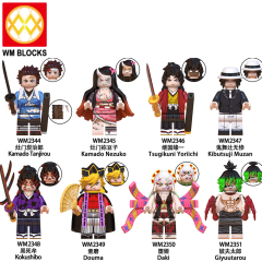 WM6138 Anime Demon Slayer kamado tanjirou Nezuko Hantengu Douma Daki Uzui tengen kanroji mitsuri mini figures juguetes mini toys building blocks sets Toys for kids