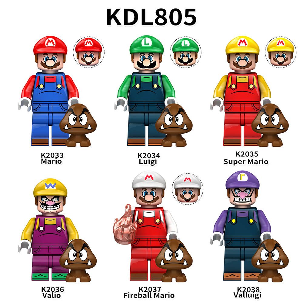 KDL805 Mario Luigi Valio Fireball Mario Super- Mario Valluigi Game Cartoon Minifigs Action Plastic Building Blocks Toys Gift For Kids