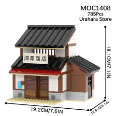 MOC1408 Anime Urahara Store Architecture Building Blocks Creative BLEACH Urahara Kisuke Shop Model Assembly Toys For Kids