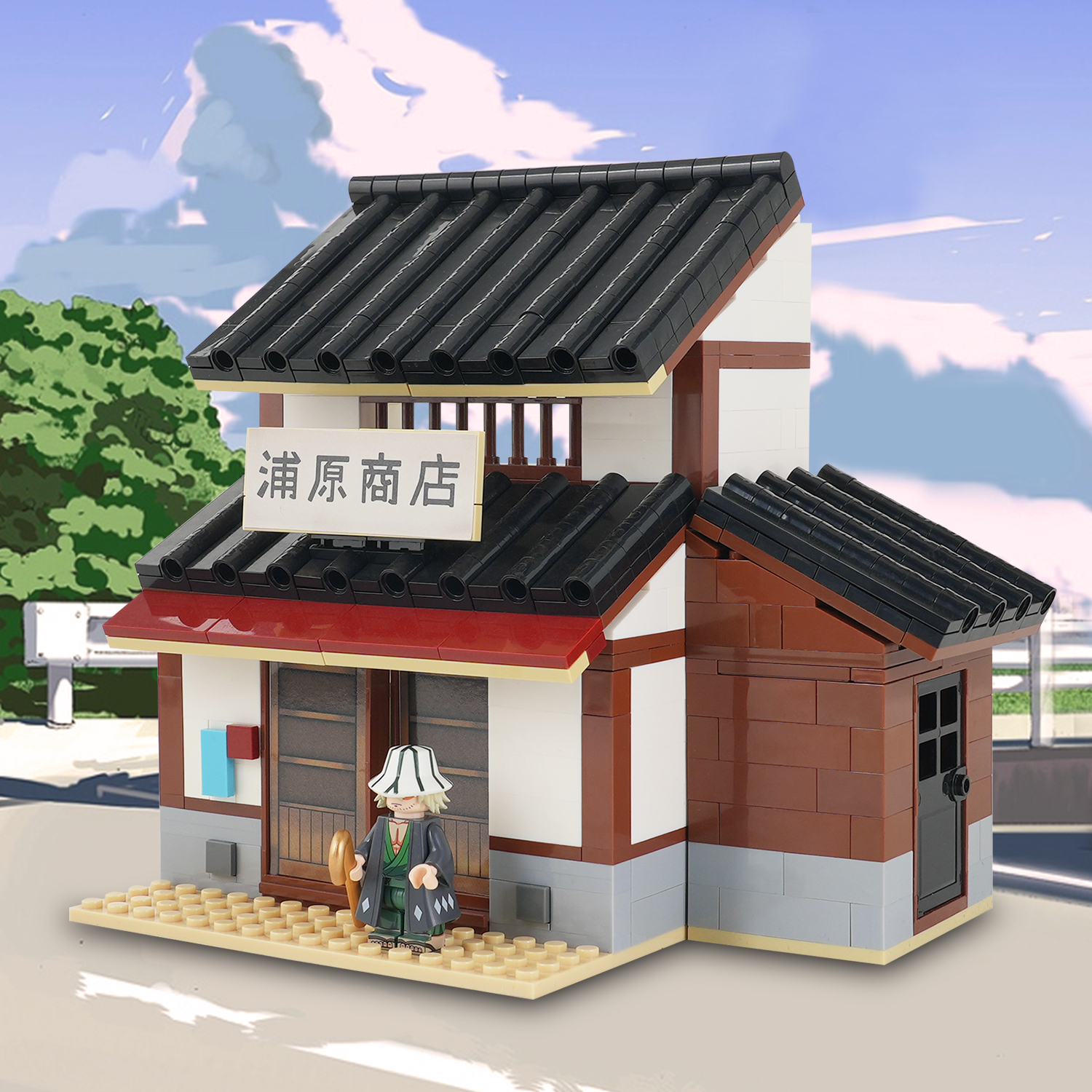 MOC1408 Anime Urahara Store Architecture Building Blocks Creative BLEACH Urahara Kisuke Shop Model Assembly Toys For Kids