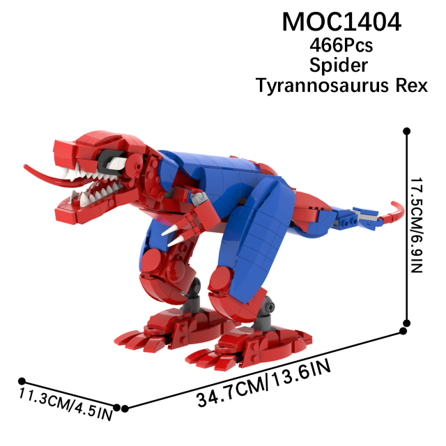 466Pcs MOC1404 Spider Tyrannosaurus Rex Bricks Cartoon Movie Assemble Jurassic Educational Dinosaur Building Blocks Kids Toys