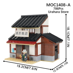 MOC1408 Anime Urahara Store Architecture Building Blocks Creative BLEACH Urahara Kisuke Shop Model Assembly Toys For Kids