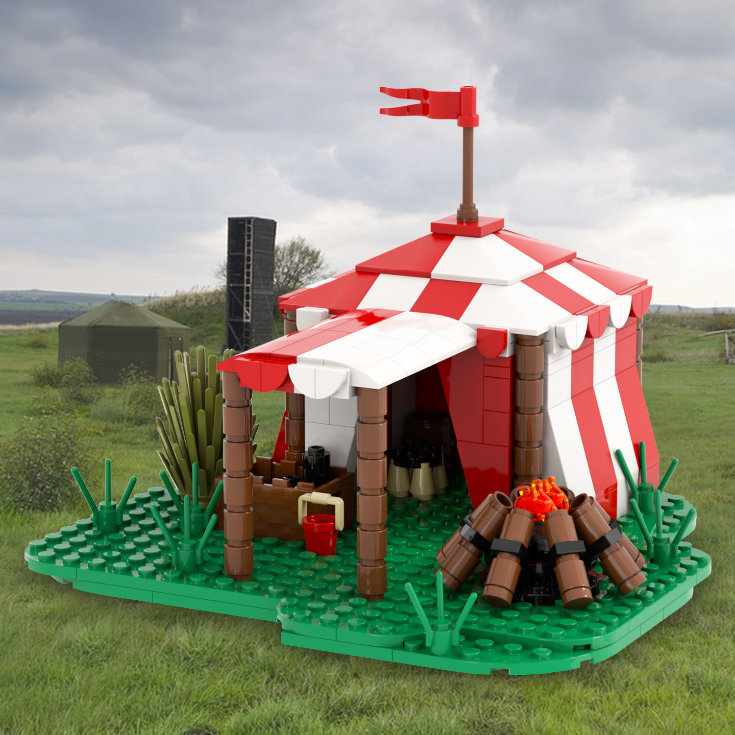 MOC5046 Lego Medieval campsite buildings wall door war drum military city wall toys street corner soldiers army building blocks sets Toys for kids