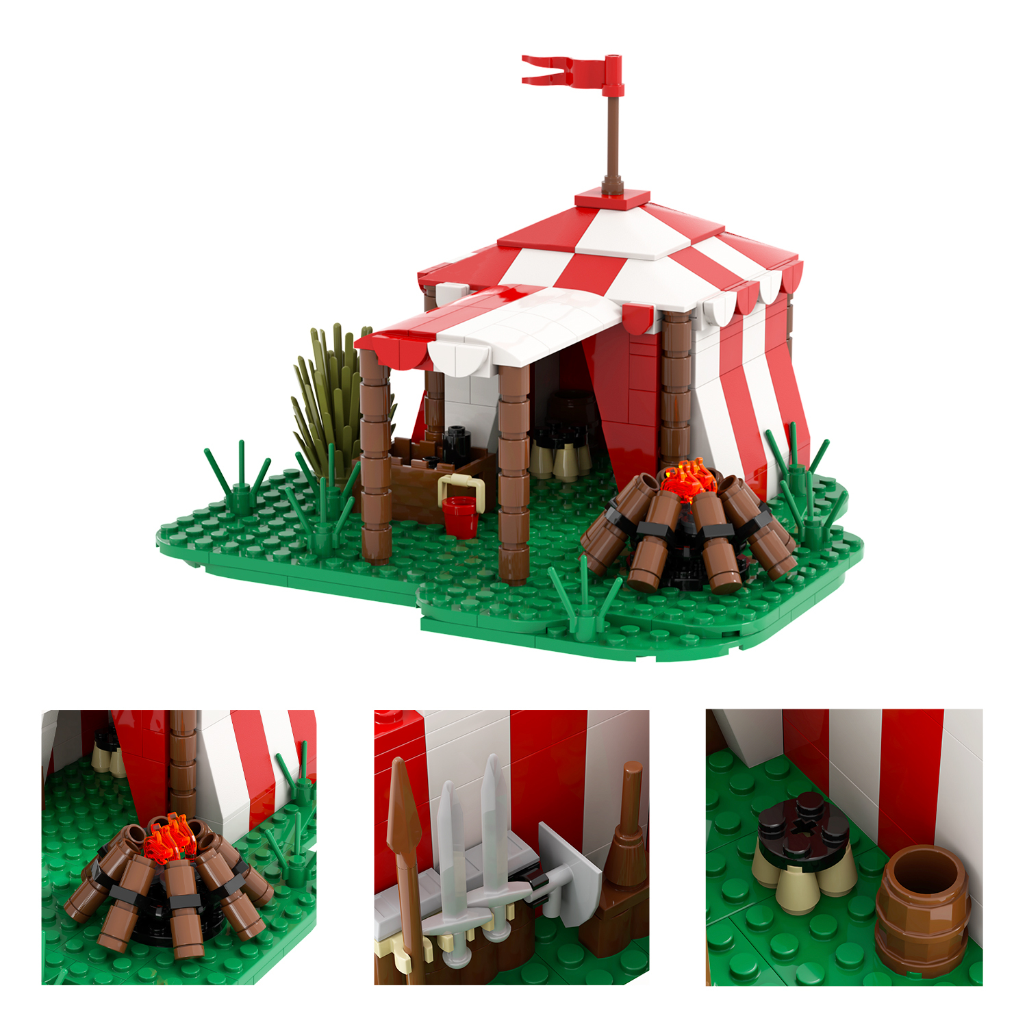 MOC5046 Lego Medieval campsite buildings wall door war drum military city wall toys street corner soldiers army building blocks sets Toys for kids