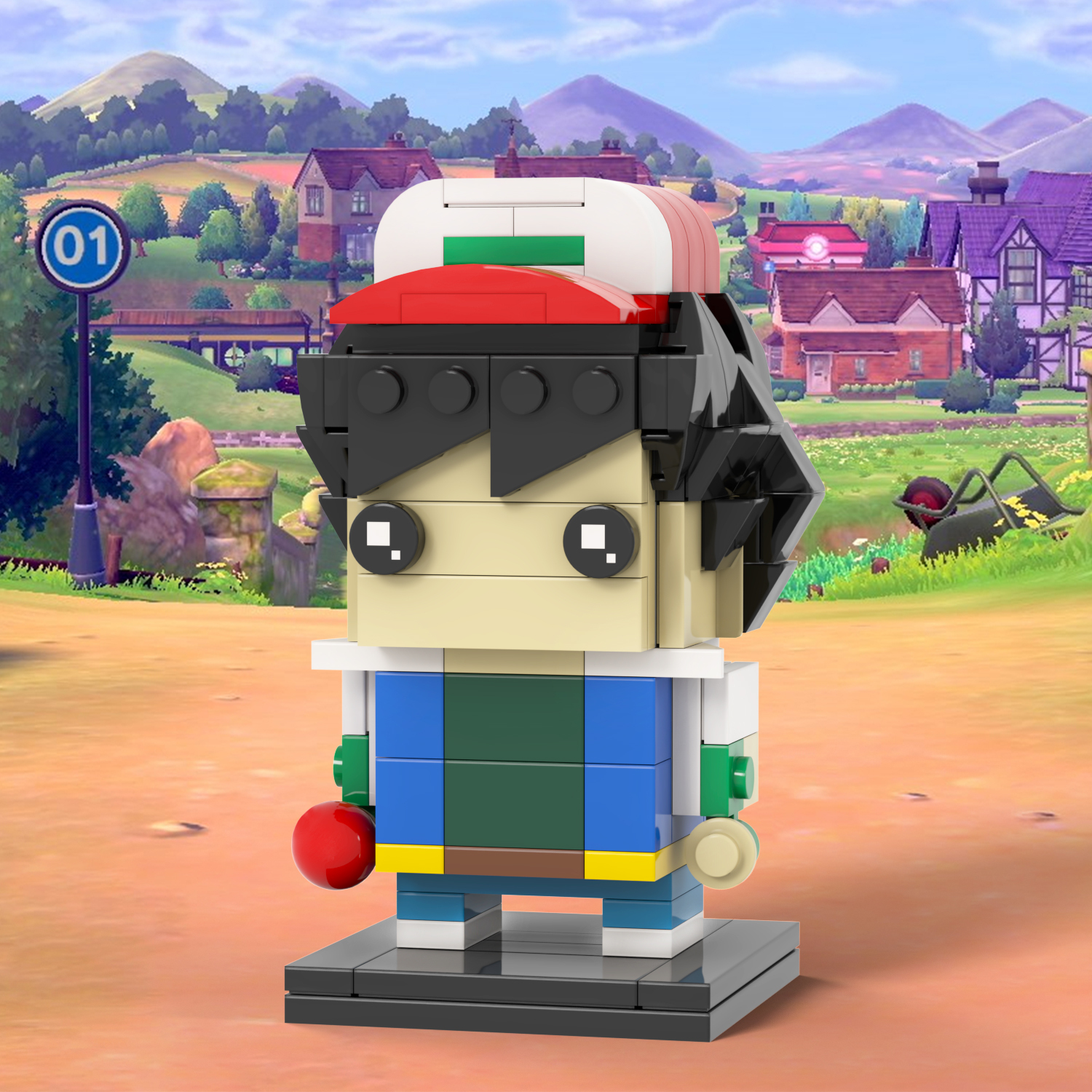 MOC7132 Ash Ketchum 155Pcs Head Bricks Pokemon Japanese Amine Protagonist Assemble Educational Model Building Blocks Kids Gift Toys