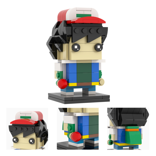 MOC7132 Ash Ketchum 155Pcs Head Bricks Pokemon Japanese Amine Protagonist Assemble Educational Model Building Blocks Kids Gift Toys