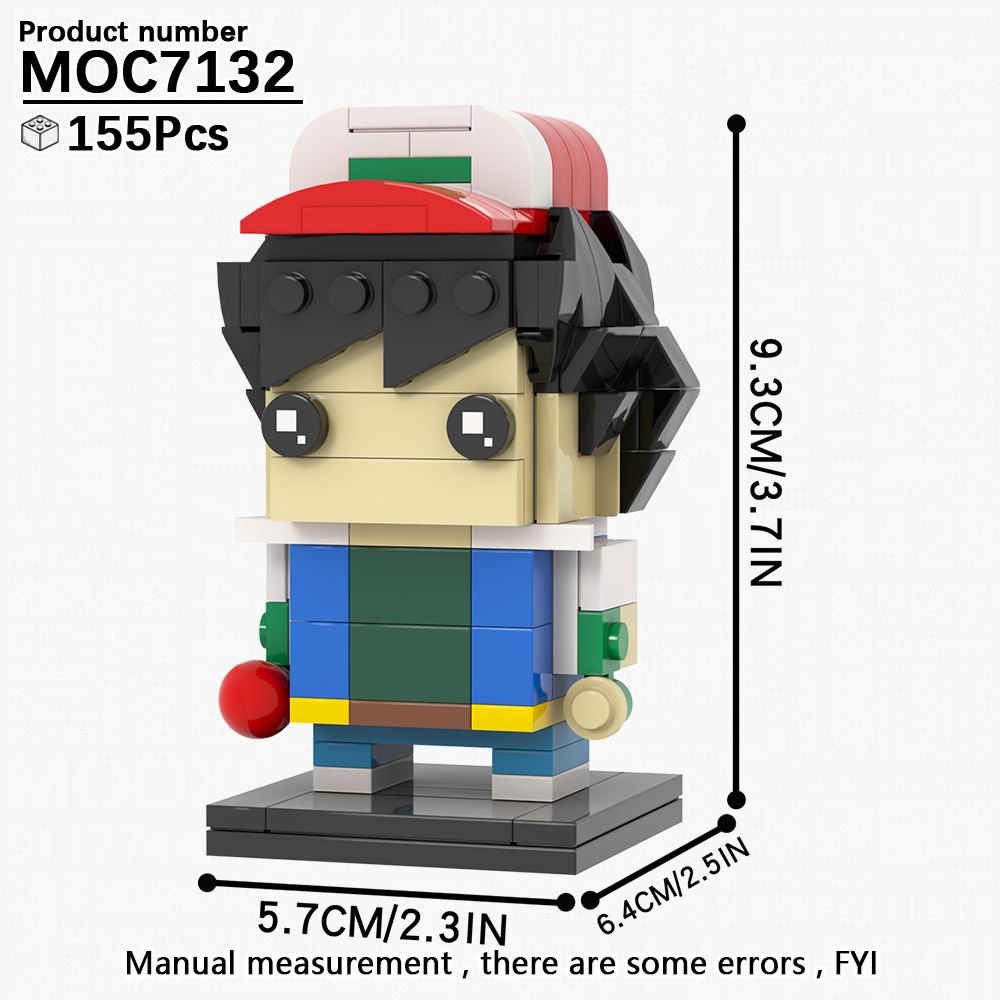MOC7132 Ash Ketchum 155Pcs Head Bricks Pokemon Japanese Amine Protagonist Assemble Educational Model Building Blocks Kids Gift Toys