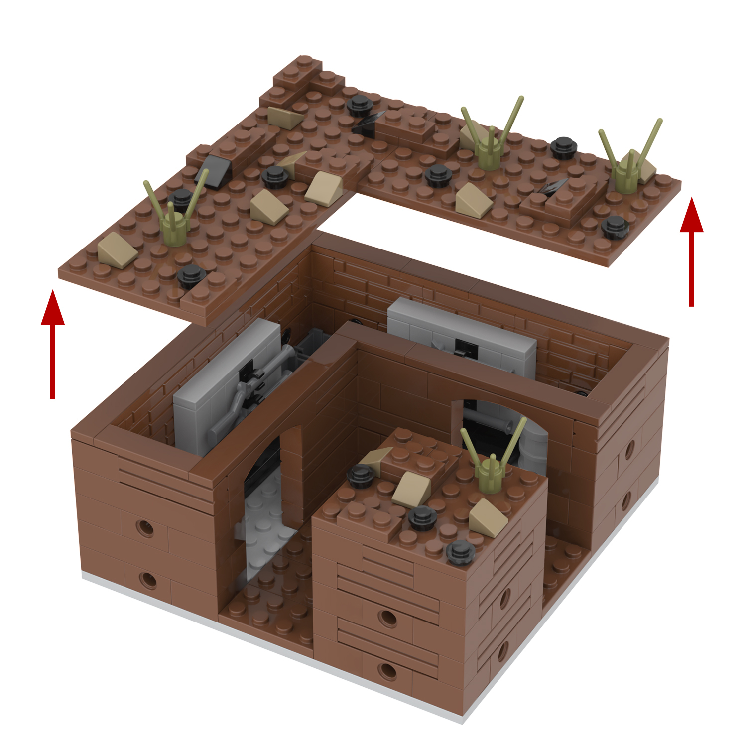 MOC5064-D Lego military Broken house War scene Armament depot conference center military base building WW2 War scene toys soldiers army building blocks sets Toys for kids