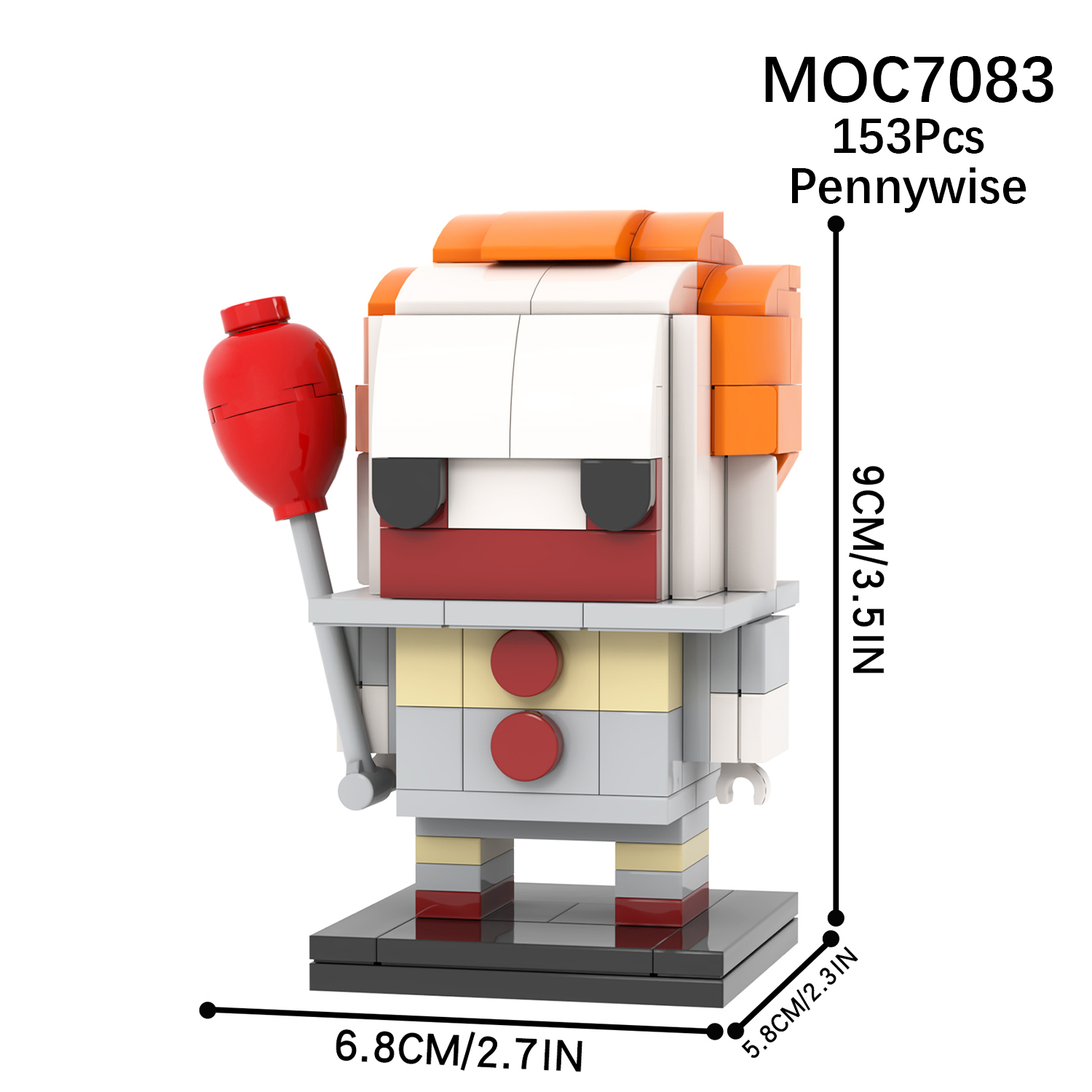 MOC7083 Square Head Bricks Pennywise 153Pcs Halloween Horror Movie Character Assemble Collect Building Blocks Children Gift Toys