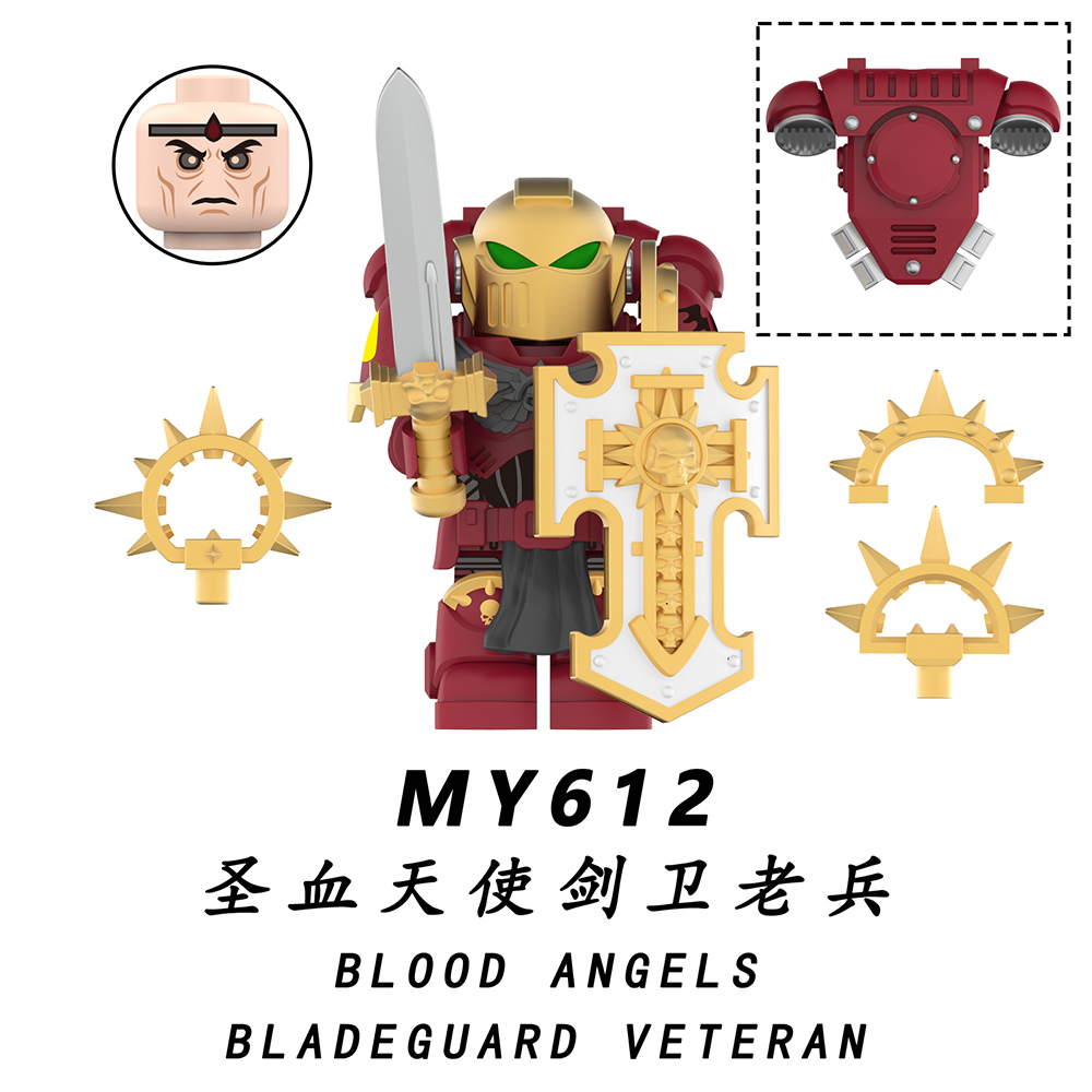 MY611-615 Ultramarines Blood Angel Imperial Fists Space Wolves Dark Angels Bladeguard Veteran Decoration Assembly Plastic Building Block Boys Kids Gift Toys