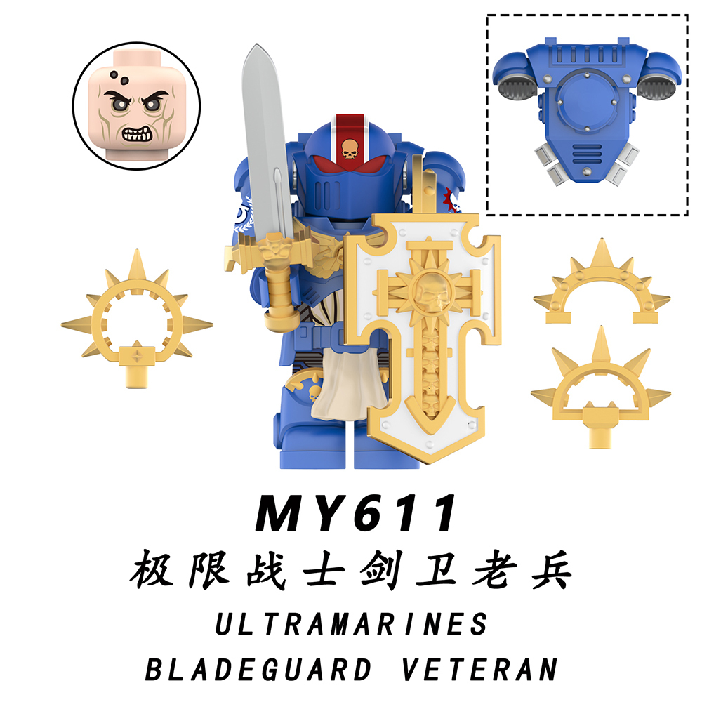 MY611-615 Ultramarines Blood Angel Imperial Fists Space Wolves Dark Angels Bladeguard Veteran Decoration Assembly Plastic Building Block Boys Kids Gift Toys