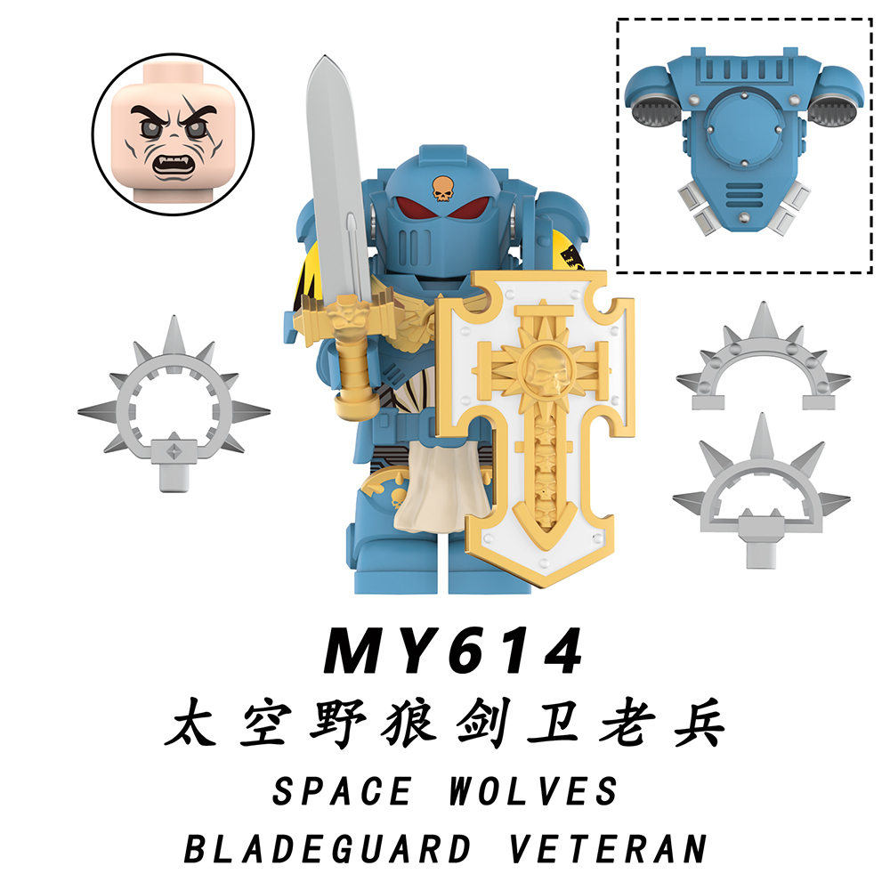 MY611-615 Ultramarines Blood Angel Imperial Fists Space Wolves Dark Angels Bladeguard Veteran Decoration Assembly Plastic Building Block Boys Kids Gift Toys