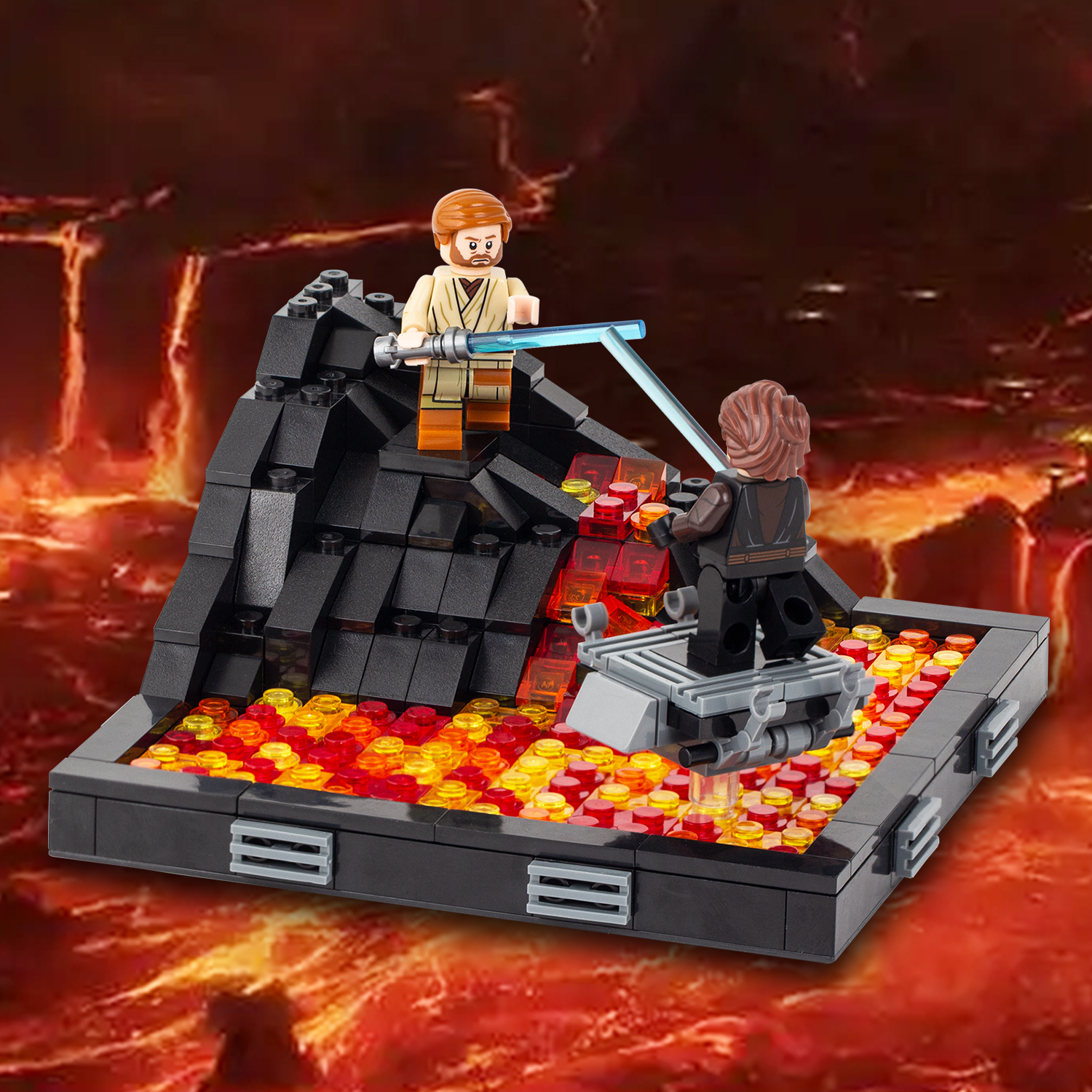 MOC2058-A Lego star wars Revenge of the sith duel on mustafar anakin skywalker vs obi-wan kenobi building kit building War scene toys building blocks sets Toys for kids