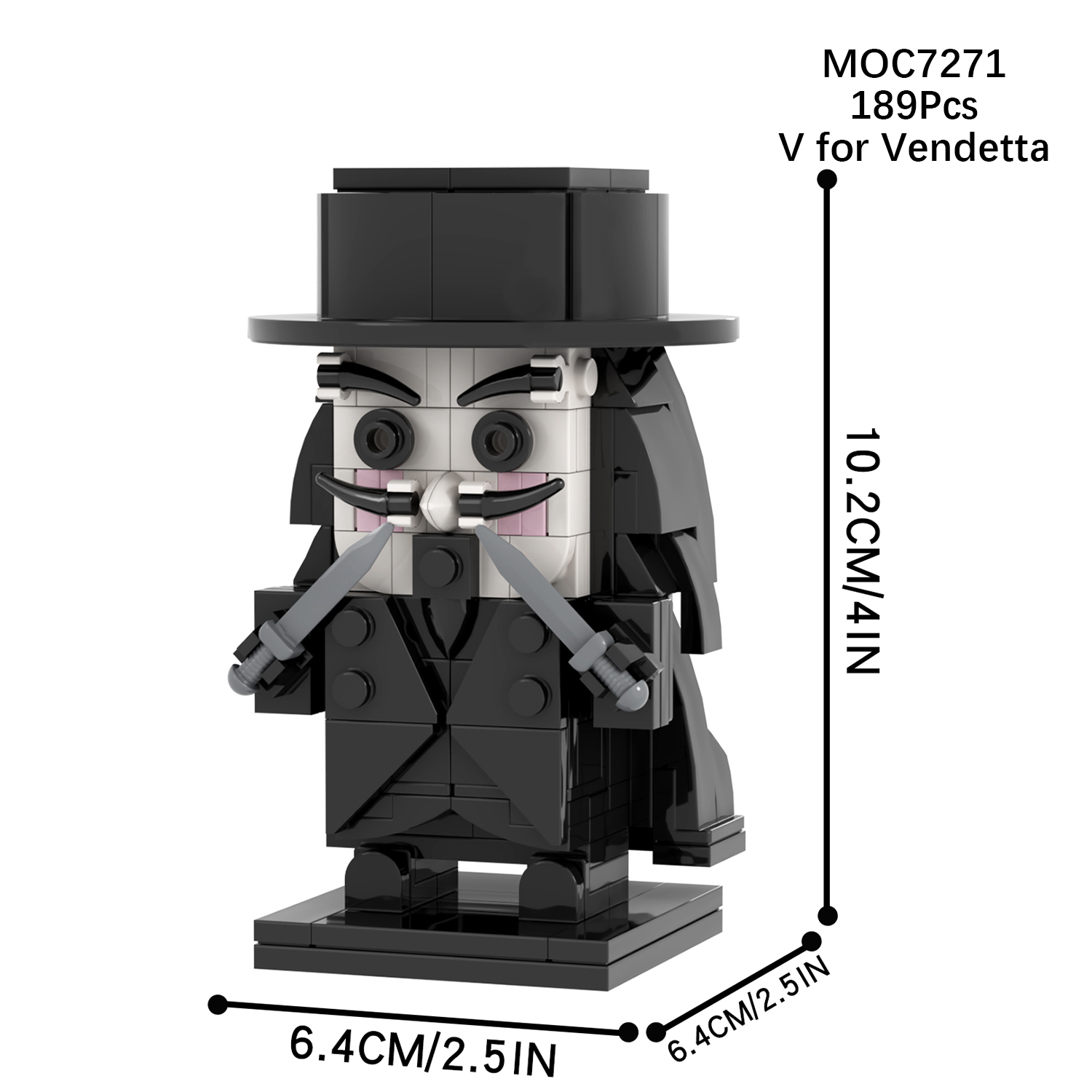 MOC7271 V for Vendetta Freedom Fighter V 189Pcs Bricks Science Fiction Anime Movie Character Assemble Building Blocks Kids Toys