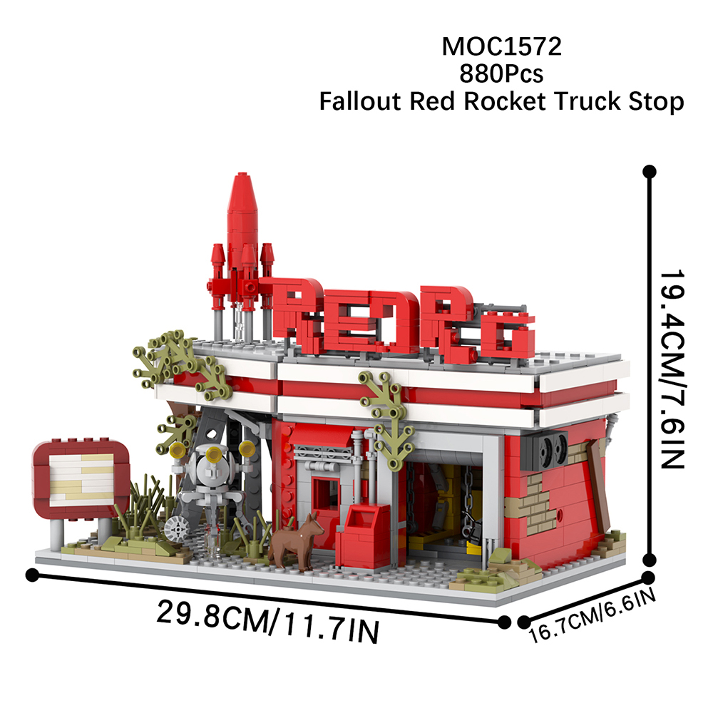 MOC1572 Fallout Red Rocket Truck Stop 880Pcs Bricks with Lucy Maclean Maximus Cooper Howard T60 Power Armor Building Blocks Toys