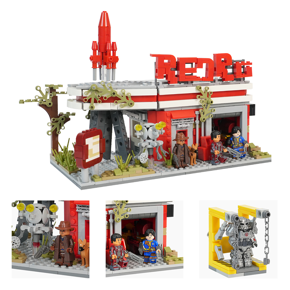 MOC1572 Fallout Red Rocket Truck Stop 880Pcs Bricks with Lucy Maclean Maximus Cooper Howard T60 Power Armor Building Blocks Toys