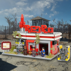 MOC1572 Fallout Red Rocket Truck Stop 880Pcs Bricks with Lucy Maclean Maximus Cooper Howard T60 Power Armor Building Blocks Toys
