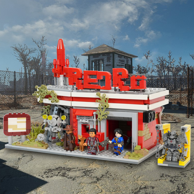 MOC1572 Fallout Red Rocket Truck Stop 880Pcs Bricks with Lucy Maclean Maximus Cooper Howard T60 Power Armor Building Blocks Toys