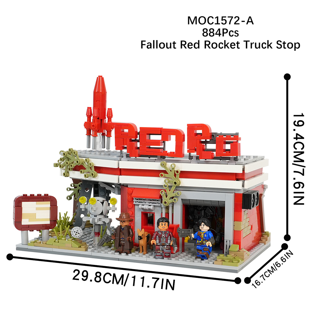 MOC1572 Fallout Red Rocket Truck Stop 880Pcs Bricks with Lucy Maclean Maximus Cooper Howard T60 Power Armor Building Blocks Toys