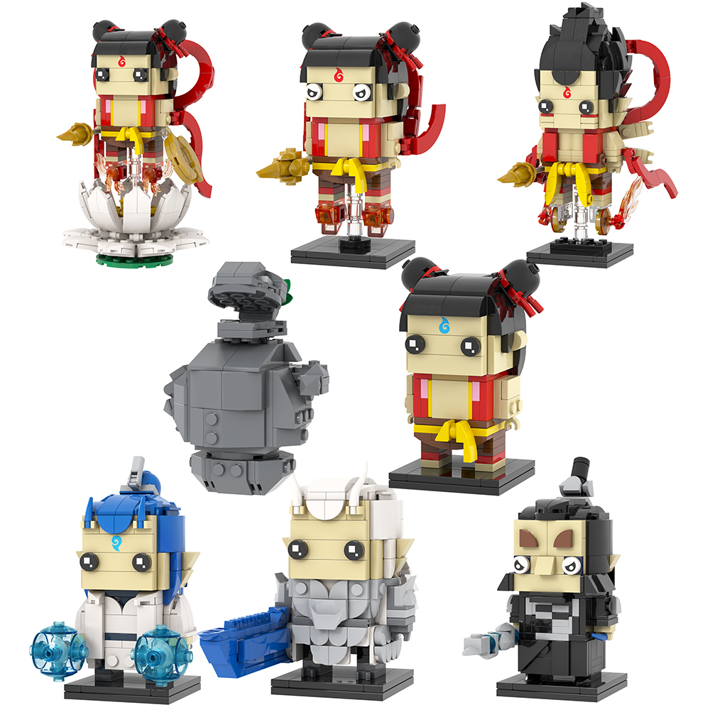 MOC7383-7390 Chinese Myths and Legends Characters in Ancient Shiji Niangniang Ne Zha Aobing Aoguang Shen Gong Leopard Square Head Bricks Kids Gift Toys