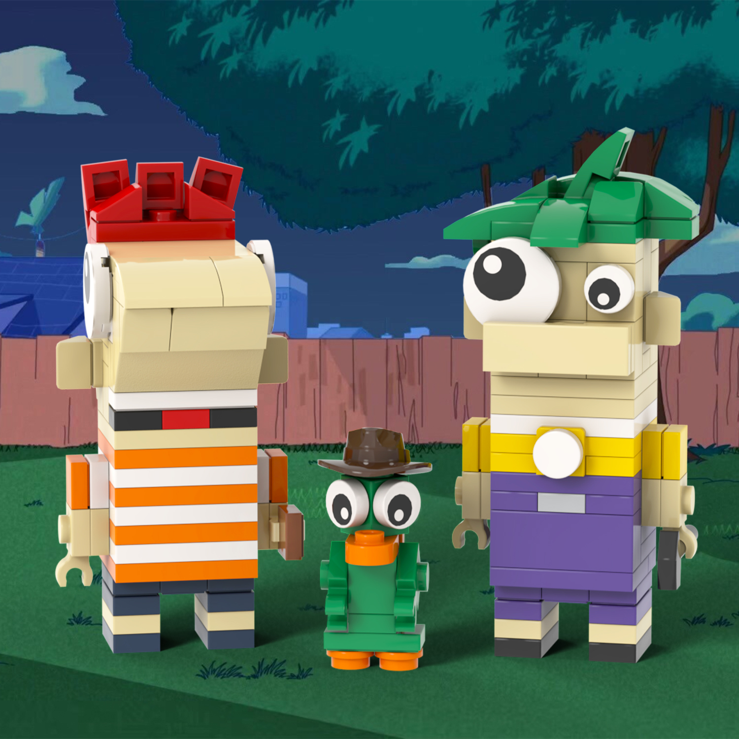 MOC7329 Phineas and Ferb 204Pcs Square Head Bricks Animated Film Educational Model DIY Assemble Building Blocks Kids Gift Toys