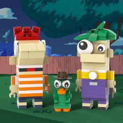 MOC7329 Phineas and Ferb 204Pcs Square Head Bricks Animated Film Educational Model DIY Assemble Building Blocks Kids Gift Toys