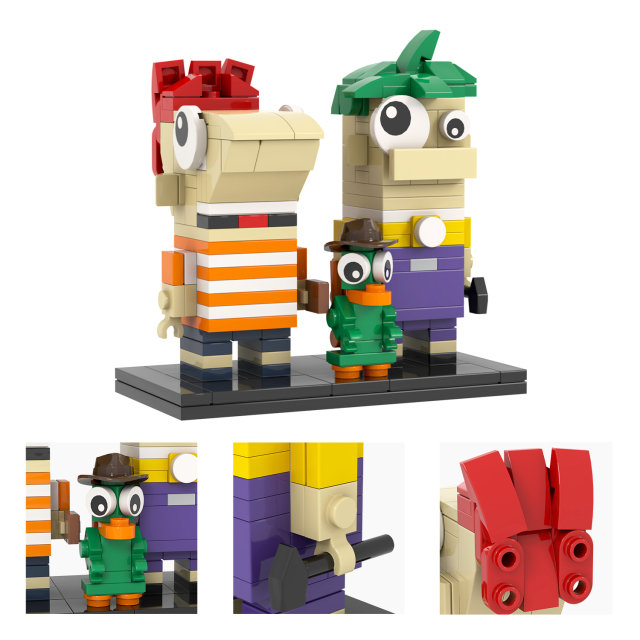 MOC7329 Phineas and Ferb 204Pcs Square Head Bricks Animated Film Educational Model DIY Assemble Building Blocks Kids Gift Toys