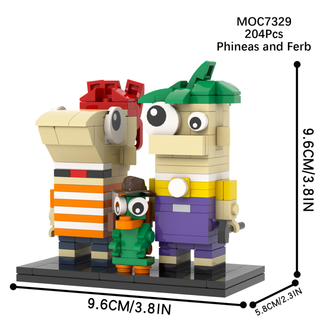 MOC7329 Phineas and Ferb 204Pcs Square Head Bricks Animated Film Educational Model DIY Assemble Building Blocks Kids Gift Toys