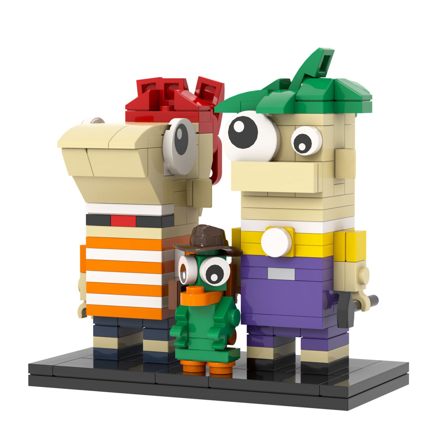 MOC7329 Phineas and Ferb 204Pcs Square Head Bricks Animated Film Educational Model DIY Assemble Building Blocks Kids Gift Toys