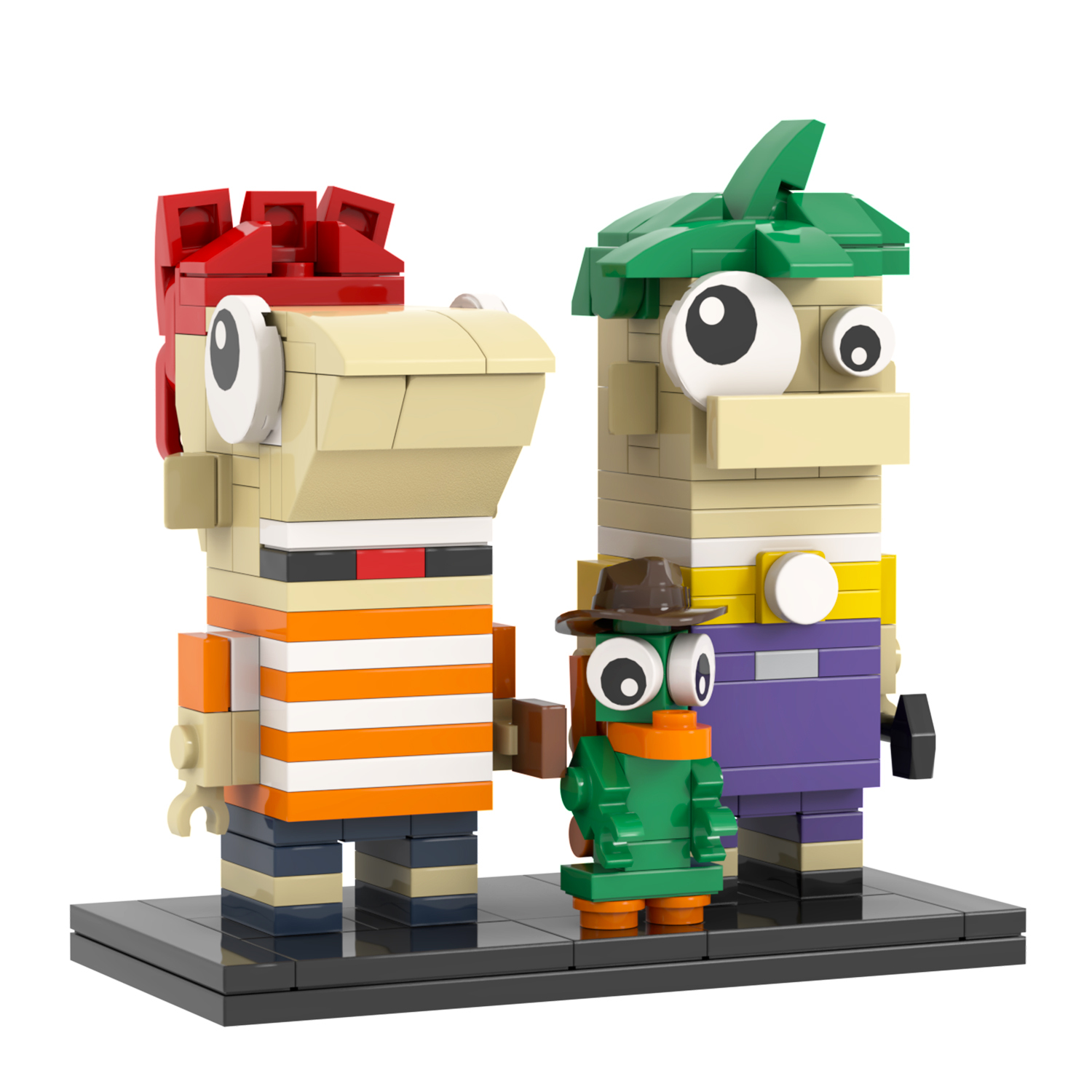 MOC7329 Phineas and Ferb 204Pcs Square Head Bricks Animated Film Educational Model DIY Assemble Building Blocks Kids Gift Toys