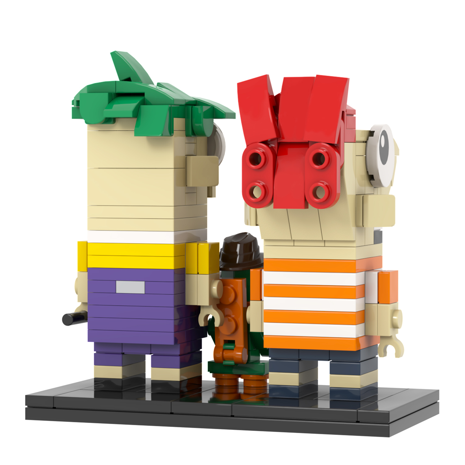 MOC7329 Phineas and Ferb 204Pcs Square Head Bricks Animated Film Educational Model DIY Assemble Building Blocks Kids Gift Toys