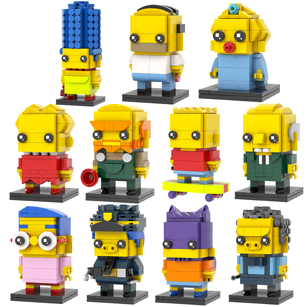 MOC7372-7381 Marge Simpson Bart Simpson Maggie Simpson Homer J. Simpson Lisa Simpson Groundskeeper Willie Mr Burns Milhouse Chief Wiggum Moe Szyslak Square Head Building Blocks Kids Toys