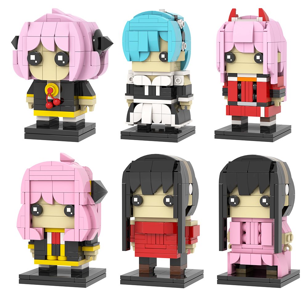 MOC7431-7434 Rem Zero Two Anya Forger Yor Forger Anime Character Square Head Bricks Assemble Collect Educational Building Blocks Kids Gift Toys MOC7189