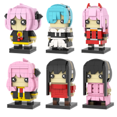 MOC7431-7434 Rem Zero Two Anya Forger Yor Forger Anime Character Square Head Bricks Assemble Collect Educational Building Blocks Kids Gift Toys MOC7189