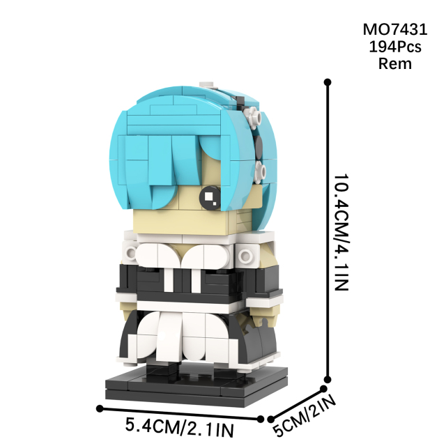MOC7431-7434 Rem Zero Two Anya Forger Yor Forger Anime Character Square Head Bricks Assemble Collect Educational Building Blocks Kids Gift Toys MOC7189