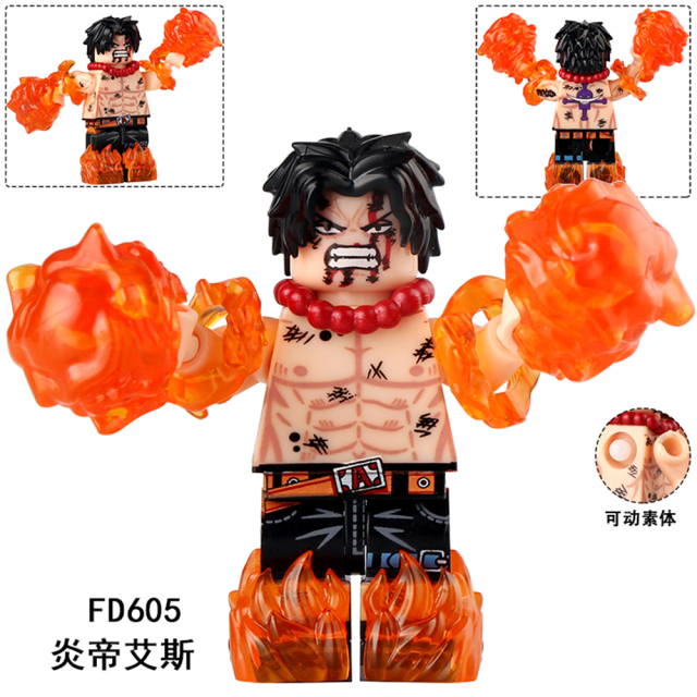 FD605-606 Ace ONE PIECE Japanese Anime Character Mini Figures Plastic Collect Educational Building Blocks for Children Gift Toys